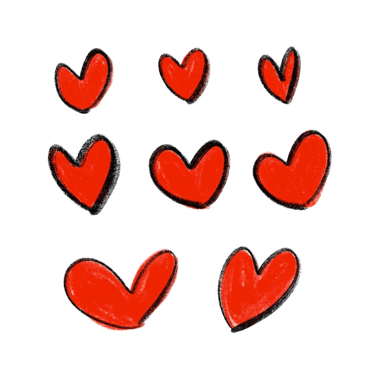 PSD collection of hand-drawn red hearts