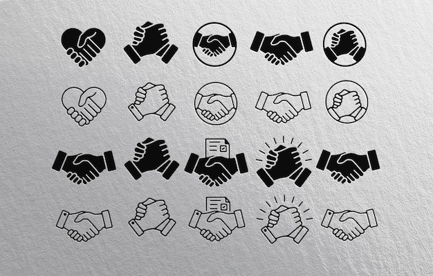 Collection of Handshake Icons Representing Partnership and Agreement