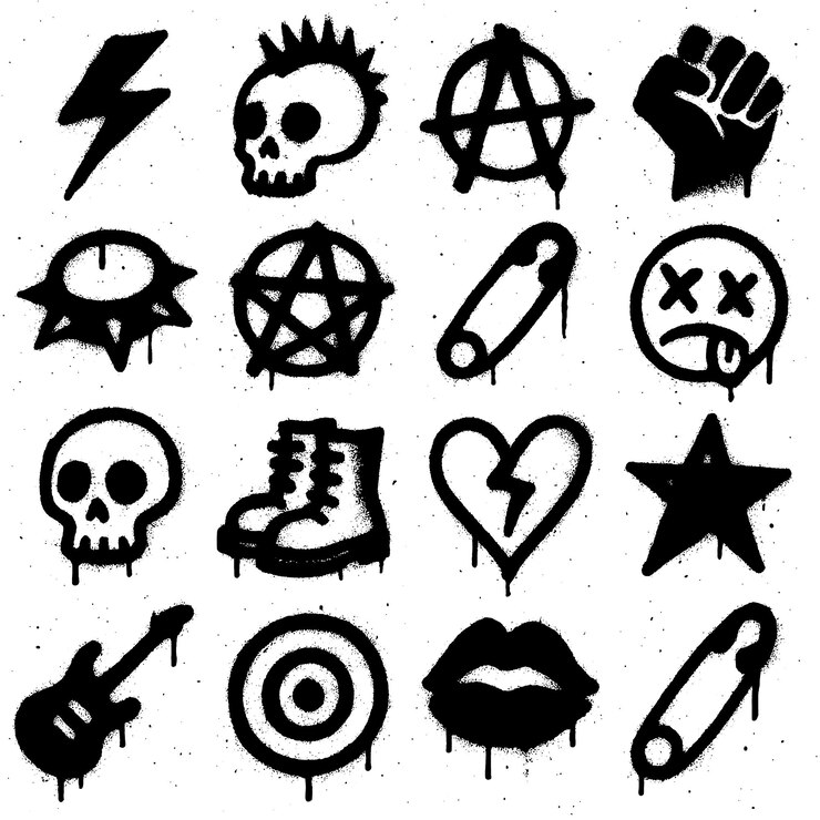 PSD collection of punk rock symbols and icons