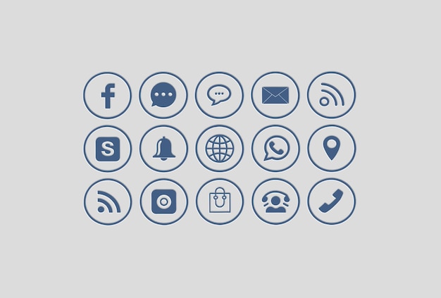 Collection of Social Media and Communication Icons in Circular Design