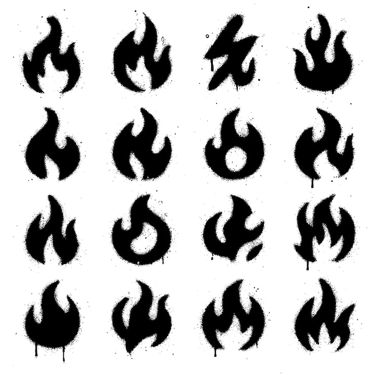 PSD collection of spray paint fire shapes