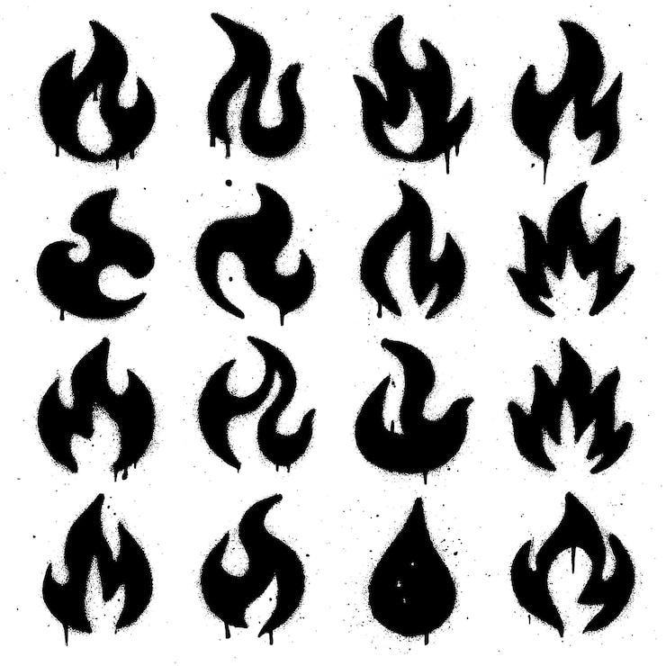 PSD collection of stylized fire icons for various uses