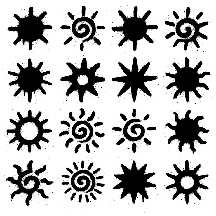 PSD collection of stylized sun glyphs in various designs