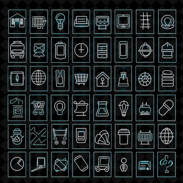 Collection of Trade History Icons With Flickering Glow in Do Creative Set Neon Color Y2K Collection