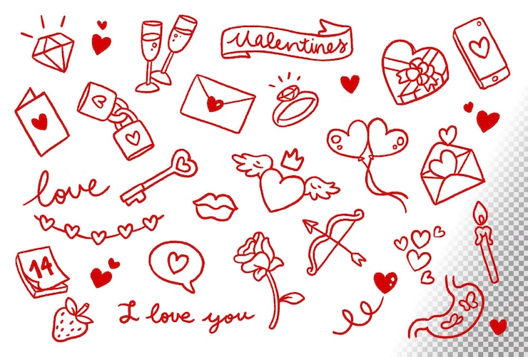 PSD collection of valentines doodles