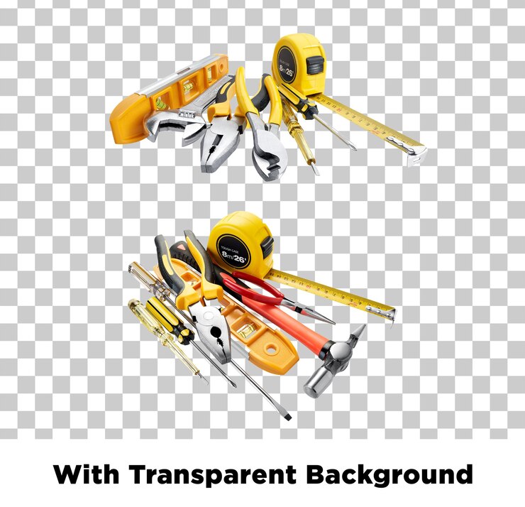 PSD collection of various hand tools on transparent background