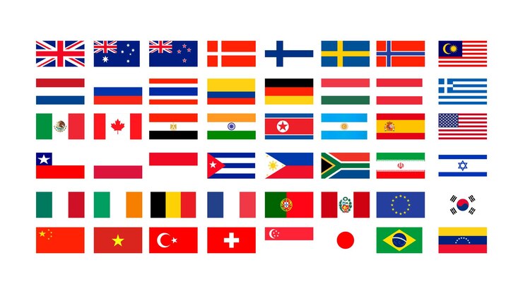 PSD collection of world country flags isolated on white background