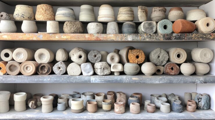 PSD collection de pièces de céramique sur des étagères