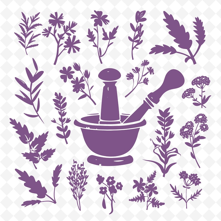 PSD une collection de plantes et de fleurs et un pot avec une cuillère
