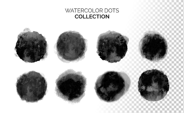 PSD collection de points aquarelle noirs sur fond transparent