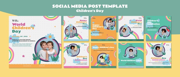 PSD collection de poteaux ig pour la journée des enfants colorée et amusante