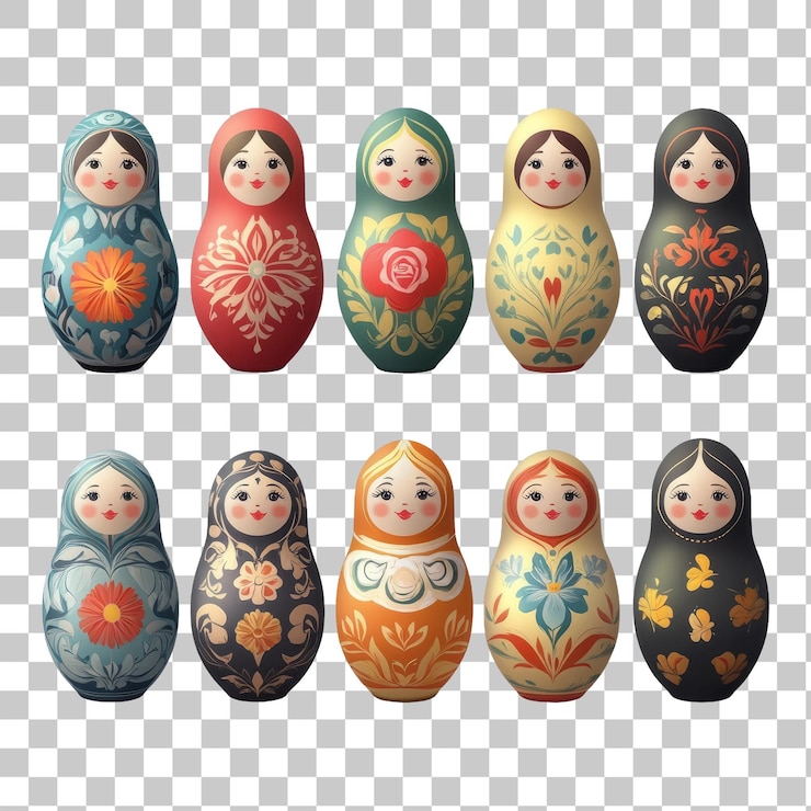 PSD une collection de poupées russes colorées