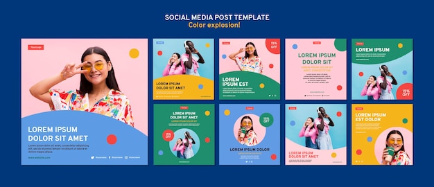 PSD collection de publications instagram aux couleurs vives