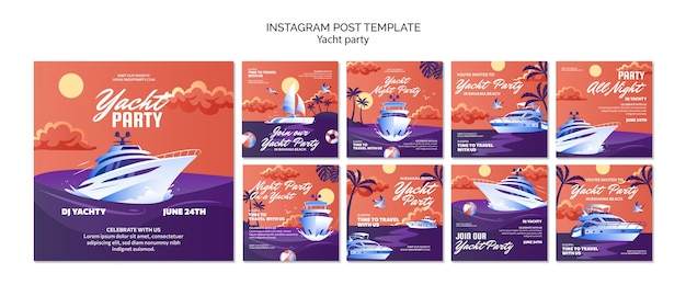 Collection de publications instagram célébration de fête de yacht de luxe