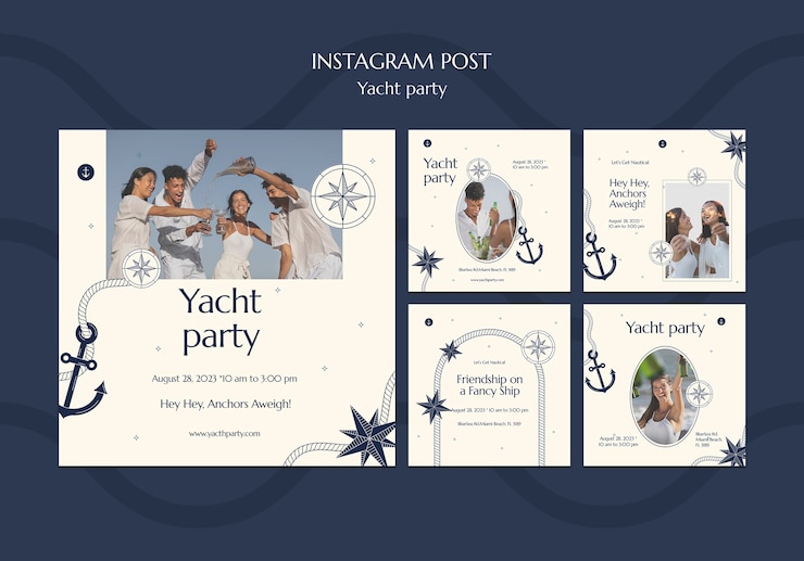 PSD collection de publications instagram célébration de fête de yacht de luxe