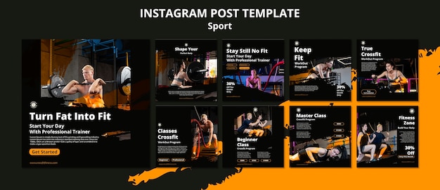 Collection de publications instagram sur les cours de sport et de fitness
