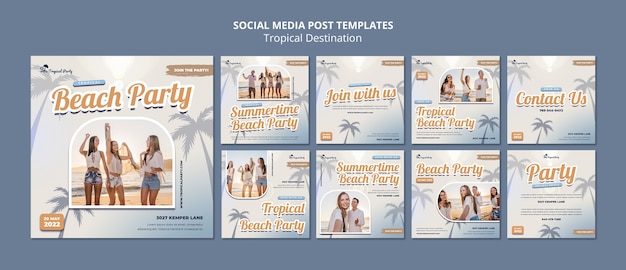 PSD collection de publications instagram de destination tropicale avec palmiers