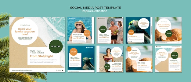 Collection De Publications Instagram De Destination De Voyage Tropicale