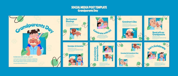 Collection de publications instagram du jour des grands-parents avec un design organique