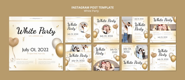 PSD collection de publications instagram de fête blanche avec des ballons