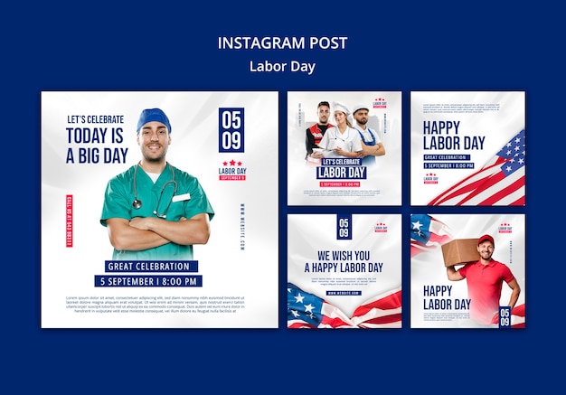 PSD collection de publications instagram de la fête du travail