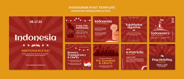 PSD collection de publications instagram de la fête de l'indépendance de l'indonésie