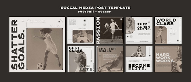 PSD collection de publications instagram sur le jeu de football