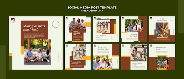 PSD collection de publications instagram de la journée de l'amitié dans des tons terreux