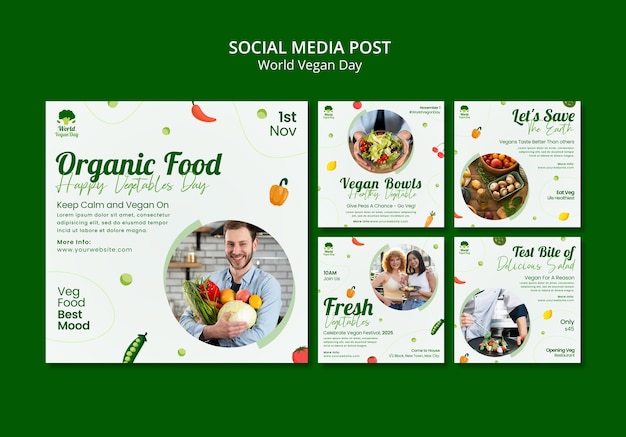 Collection de publications instagram de la journée mondiale des végétaliens