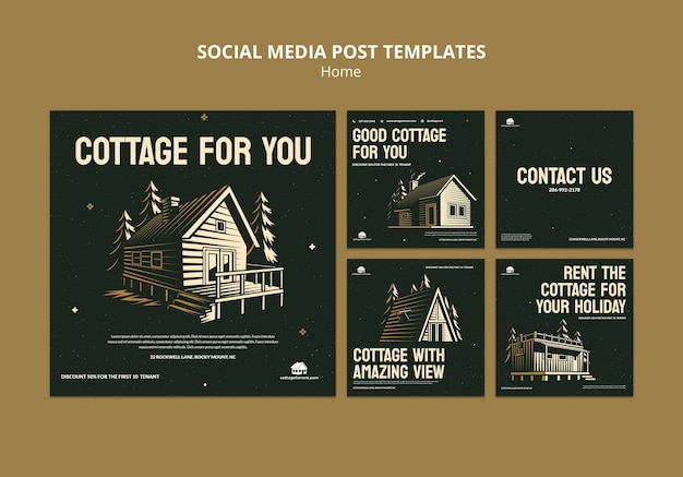 PSD collection de publications instagram de location de chalet de vacances