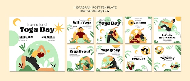 PSD collection de publications instagram pour la célébration de la journée internationale du yoga