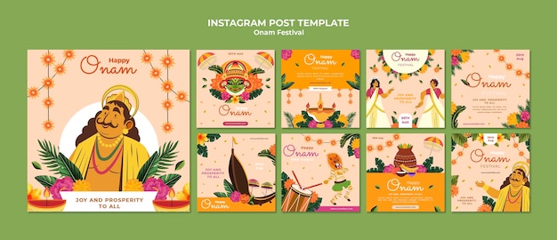 PSD collection de publications instagram pour la célébration d'onam
