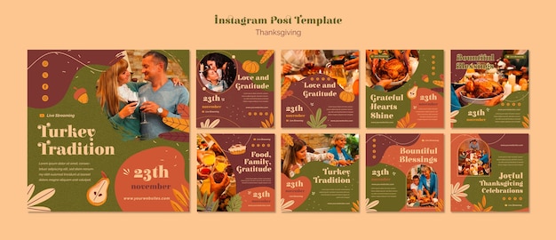 PSD collection de publications instagram pour la célébration de thanksgiving