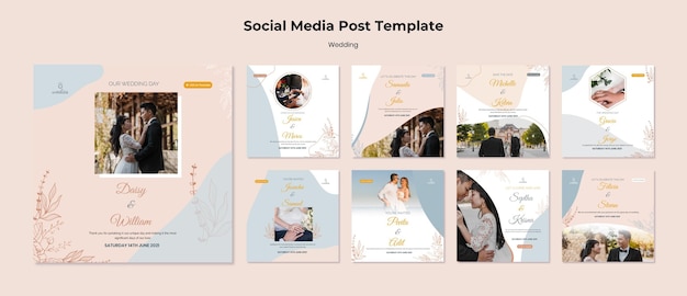 PSD collection de publications instagram pour la cérémonie de mariage avec les mariés