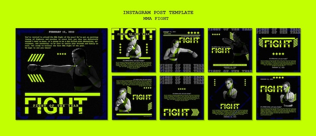 PSD collection de publications instagram pour les combats mma box