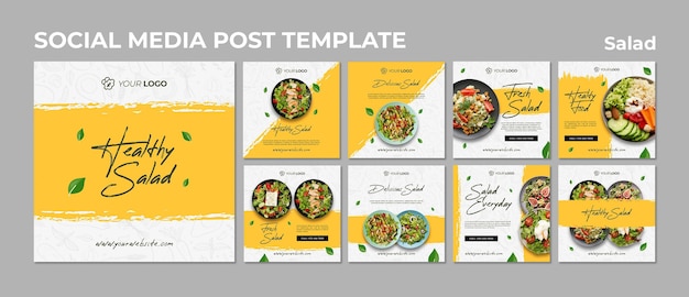 PSD collection de publications instagram pour un déjeuner salade sain