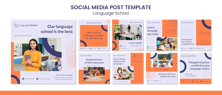 PSD collection de publications instagram pour l'école de langues