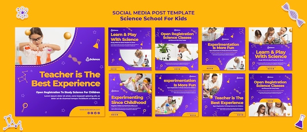 Collection de publications Instagram pour l'école des sciences pour enfants
