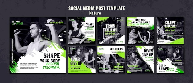Collection de publications Instagram pour l'exercice et l'entraînement en salle de sport