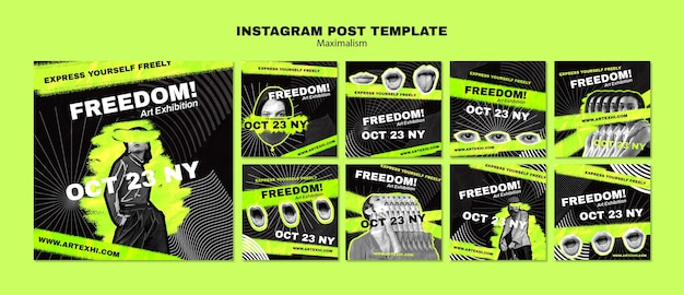 Collection De Publications Instagram Pour Une Exposition D'art Dans Un Style Maximaliste