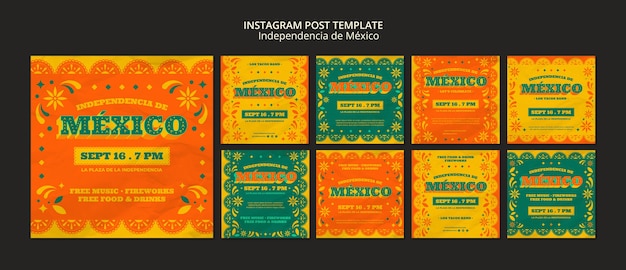 PSD collection de publications instagram pour le jour de l'indépendance mexicaine