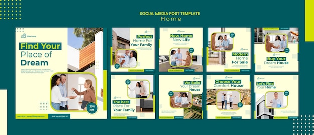 PSD collection de publications instagram pour la nouvelle maison familiale