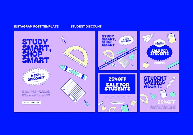 PSD collection de publications instagram pour les remises et la vente aux étudiants