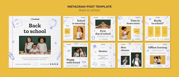 PSD collection de publications instagram pour la rentrée scolaire