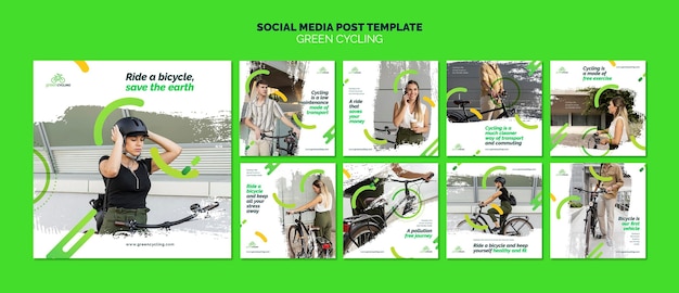 PSD collection de publications instagram pour le vélo vert