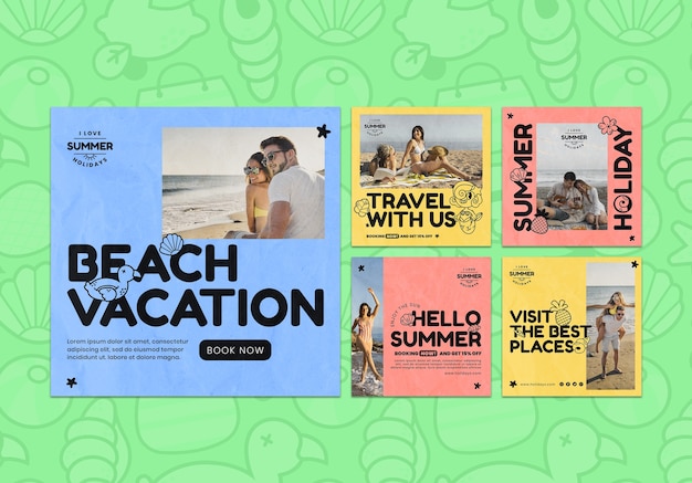 PSD collection de publications instagram de vacances d'été