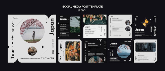 PSD collection de publications instagram avec visite de la ville japonaise