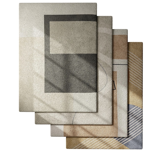 Une collection de quatre tapis de différentes couleurs, chacun avec un motif différent.
