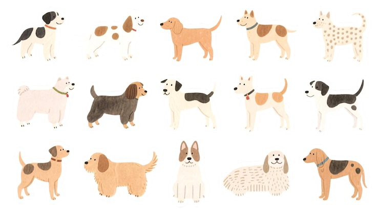 PSD une collection de races de chiens de dessins animés adorables et ludiques