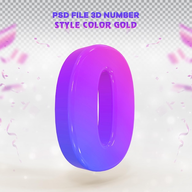 PSD collection de rendu 3d numéro 0 avec messager de couleur